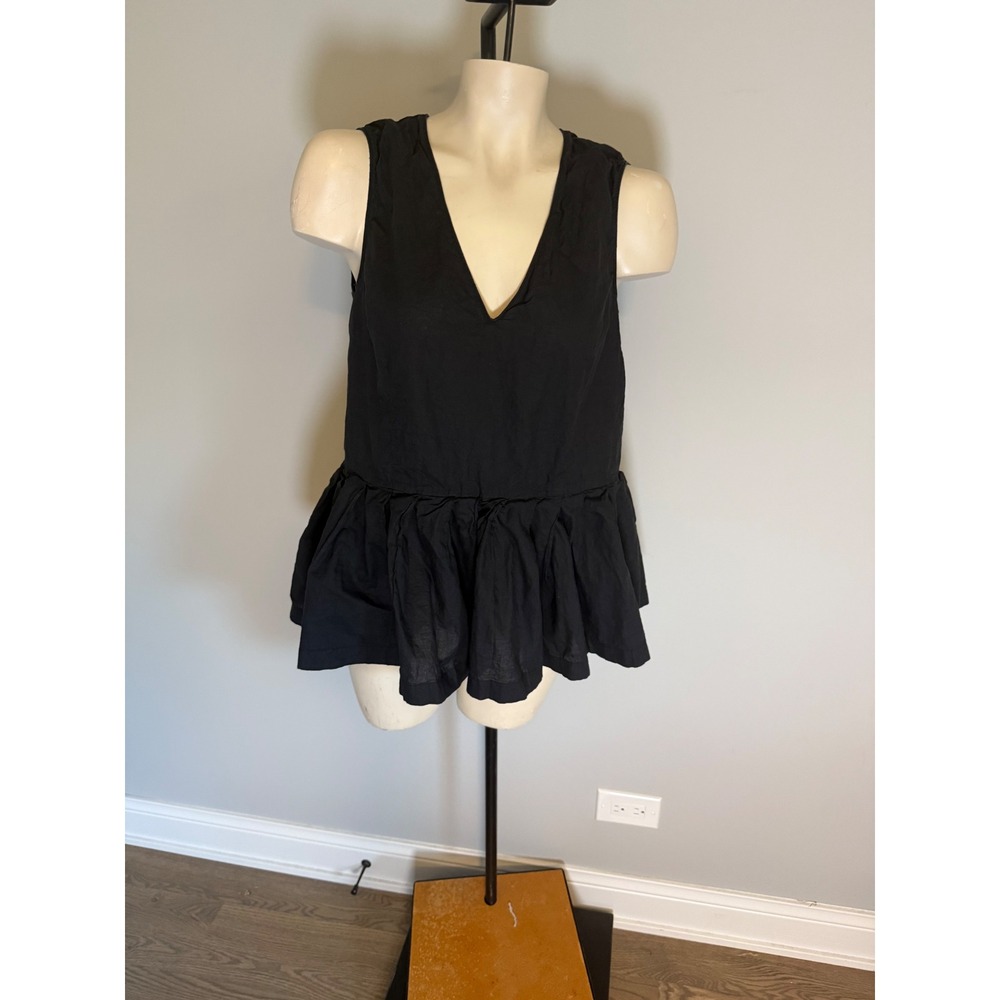 Marni Black Cotton V-Neck Peplum Sleeveless Top US Size 10
